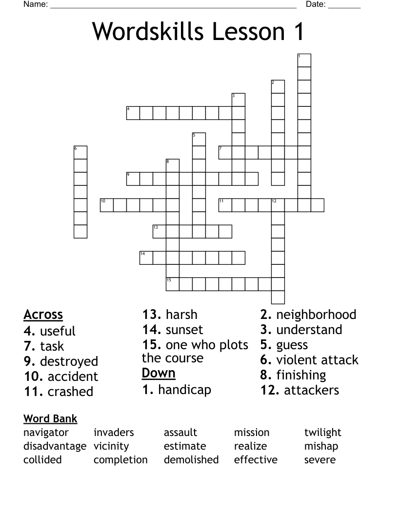Wordskills Lesson 1 Crossword