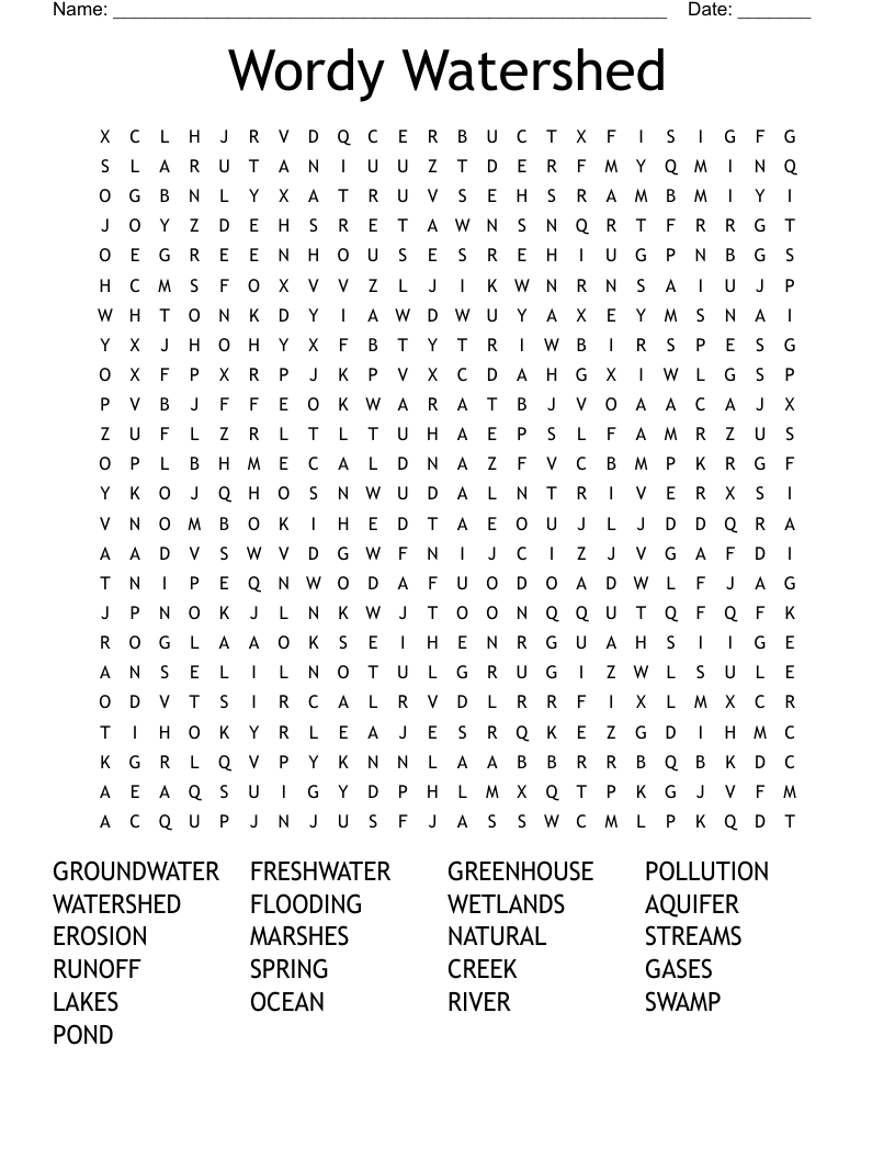Wordy Watershed Word Search