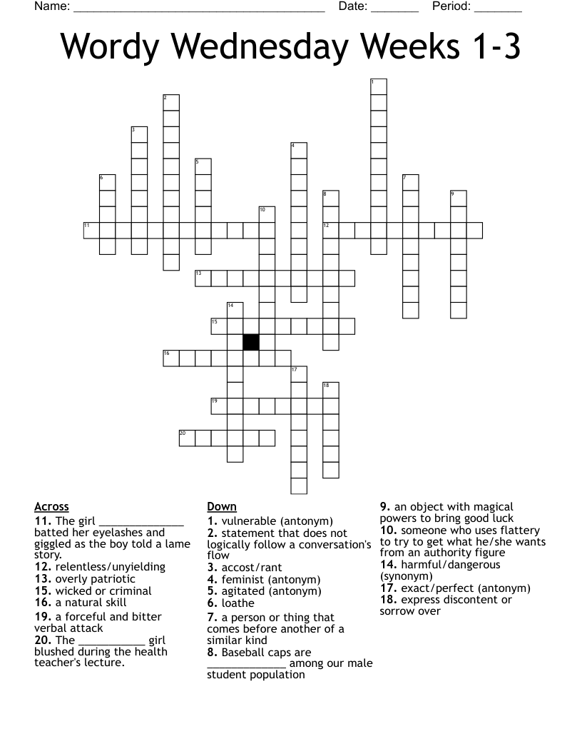 Wordy Wednesday Weeks 1-3 Crossword