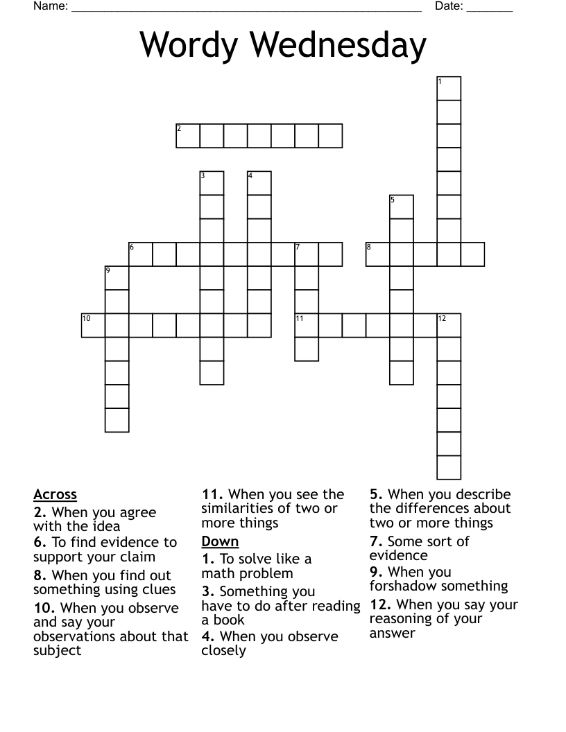 Wordy Wednesday  Crossword