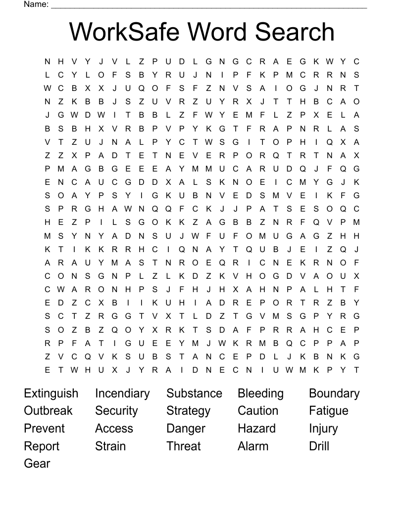 WorkSafe Word Search