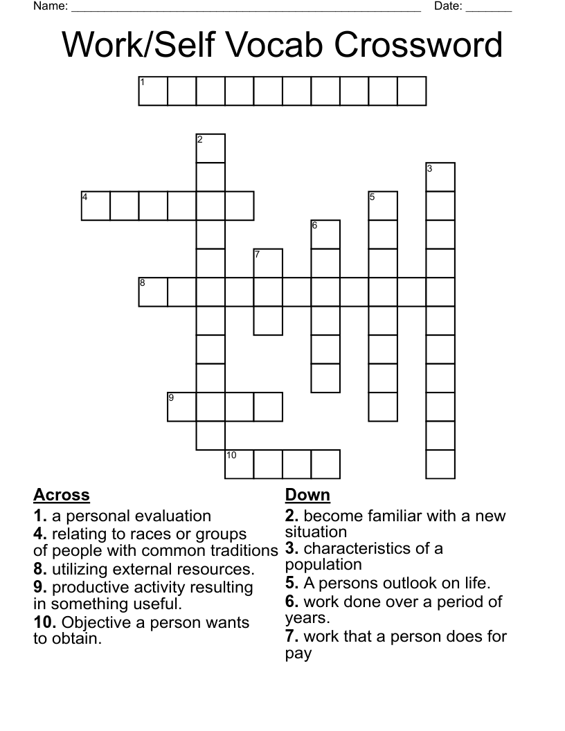 Work/Self Vocab Crossword