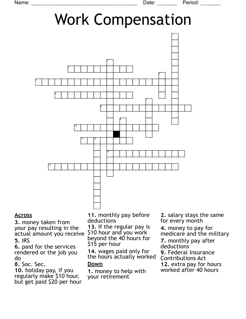 Work Compensation Crossword