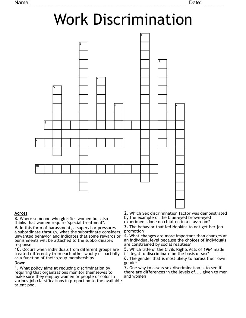 Work Discrimination Crossword