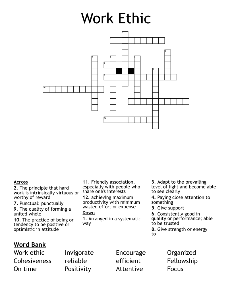 Work Ethic Crossword