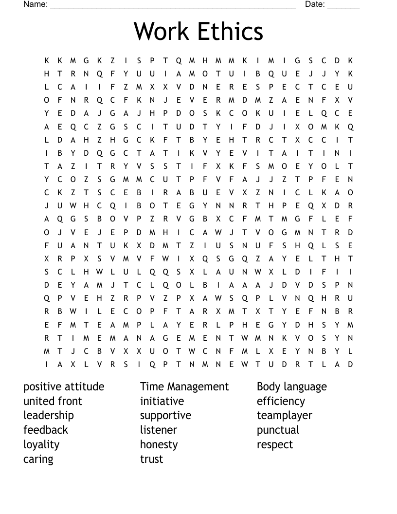 Work Ethics Word Search