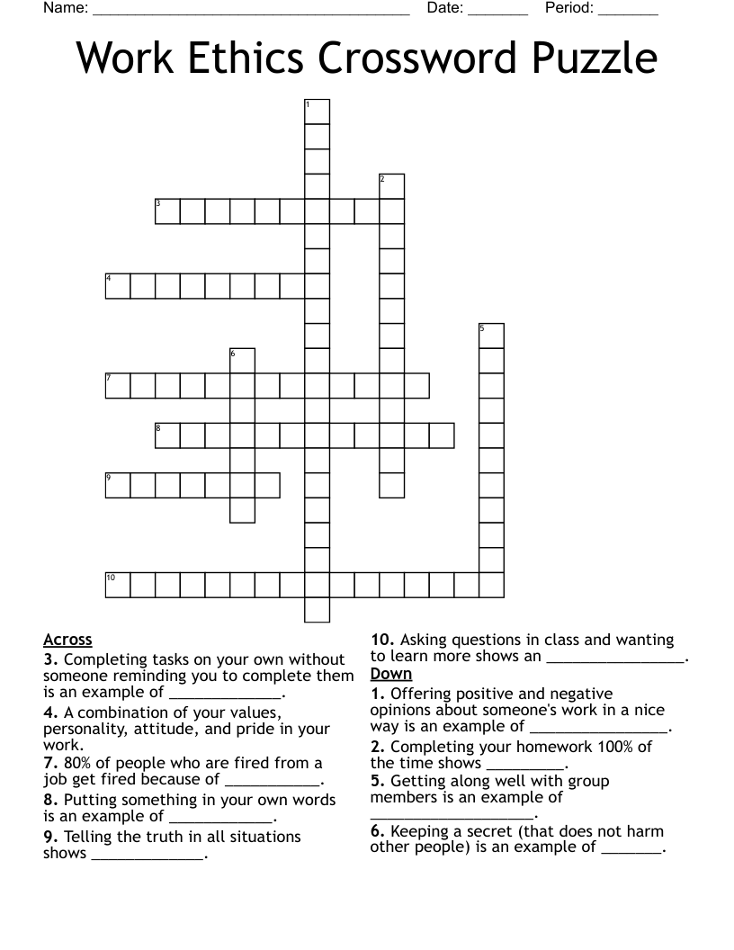 Work Ethics Crossword Puzzle