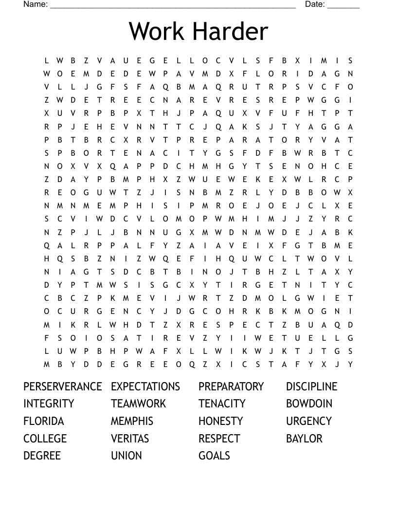 Work Harder Word Search