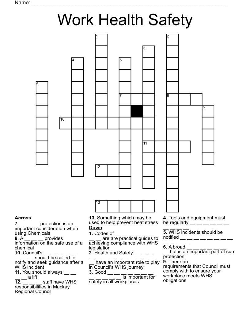 Work Health Safety Crossword