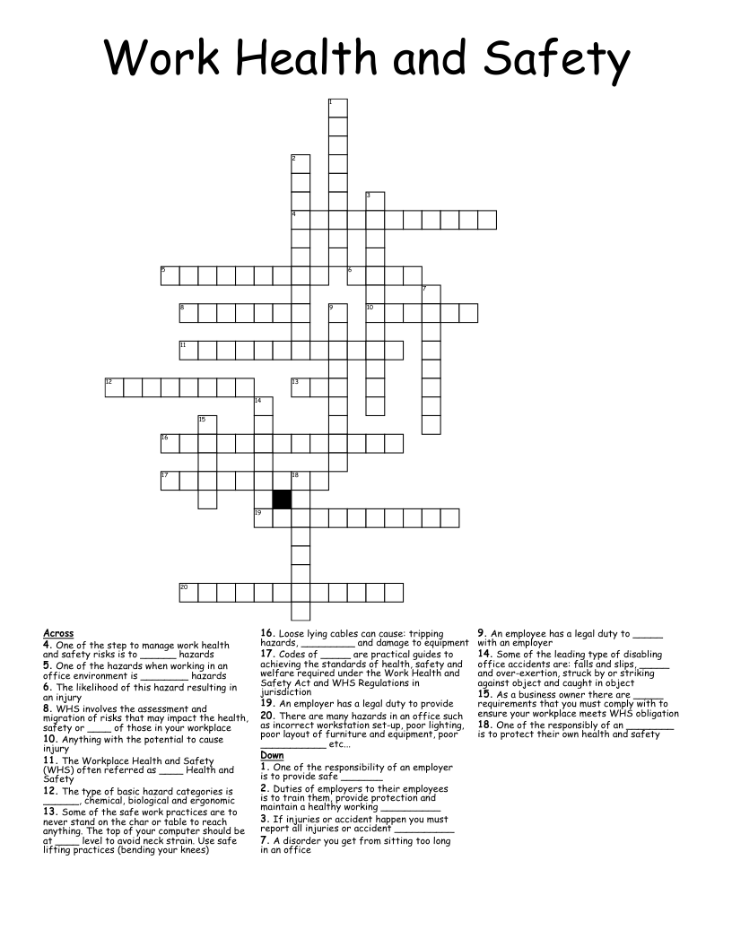 Work Health and Safety Crossword
