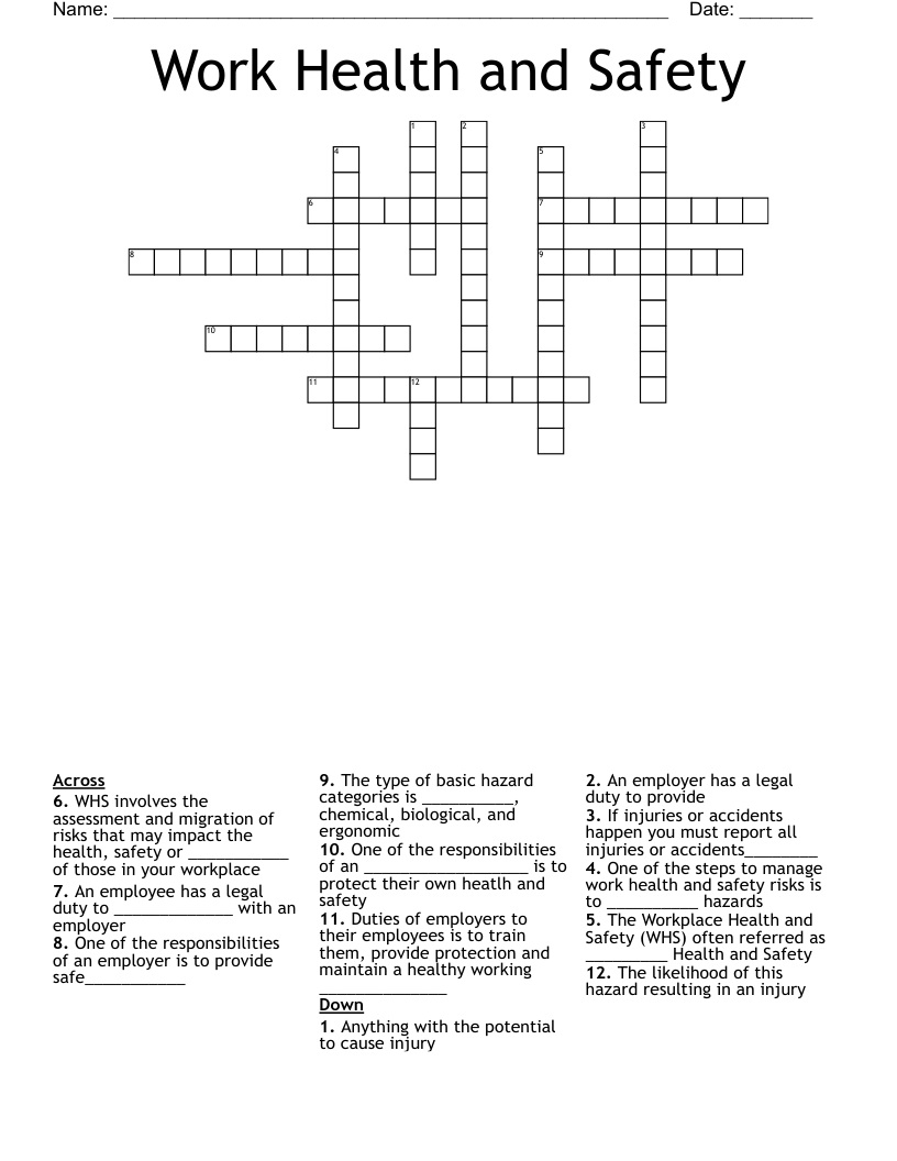 Work Health and Safety Crossword