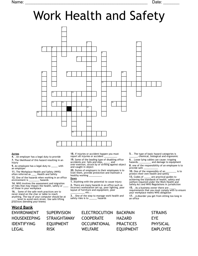 Work Health and Safety Crossword