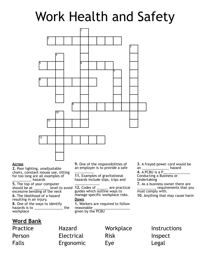 Work Health and Safety Crossword