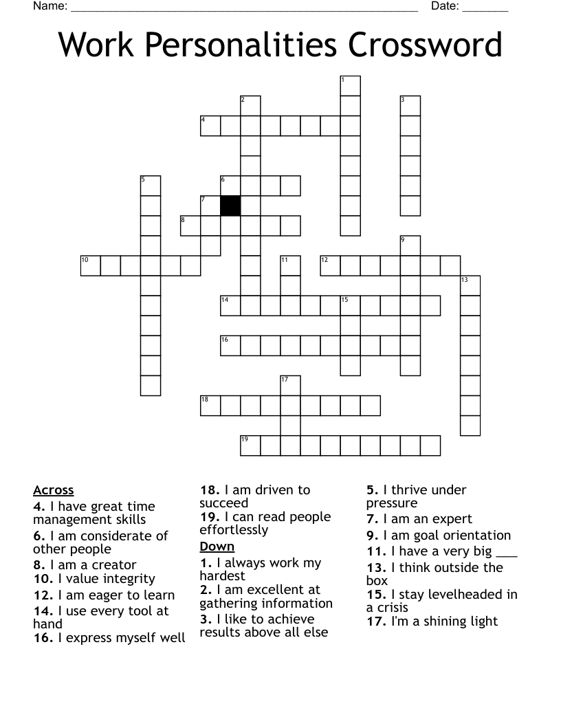 Work Personalities Crossword