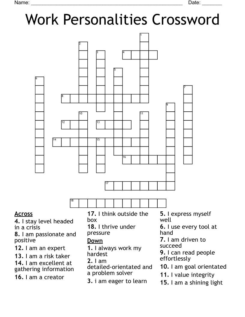 Work Personalities Crossword