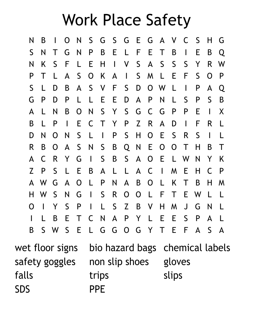 Work Place Safety Word Search