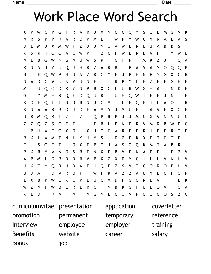 Work Place Word Search
