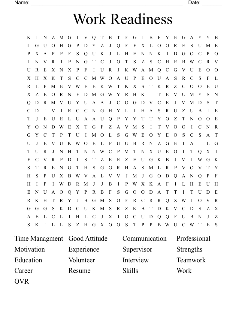 Work Readiness Word Search