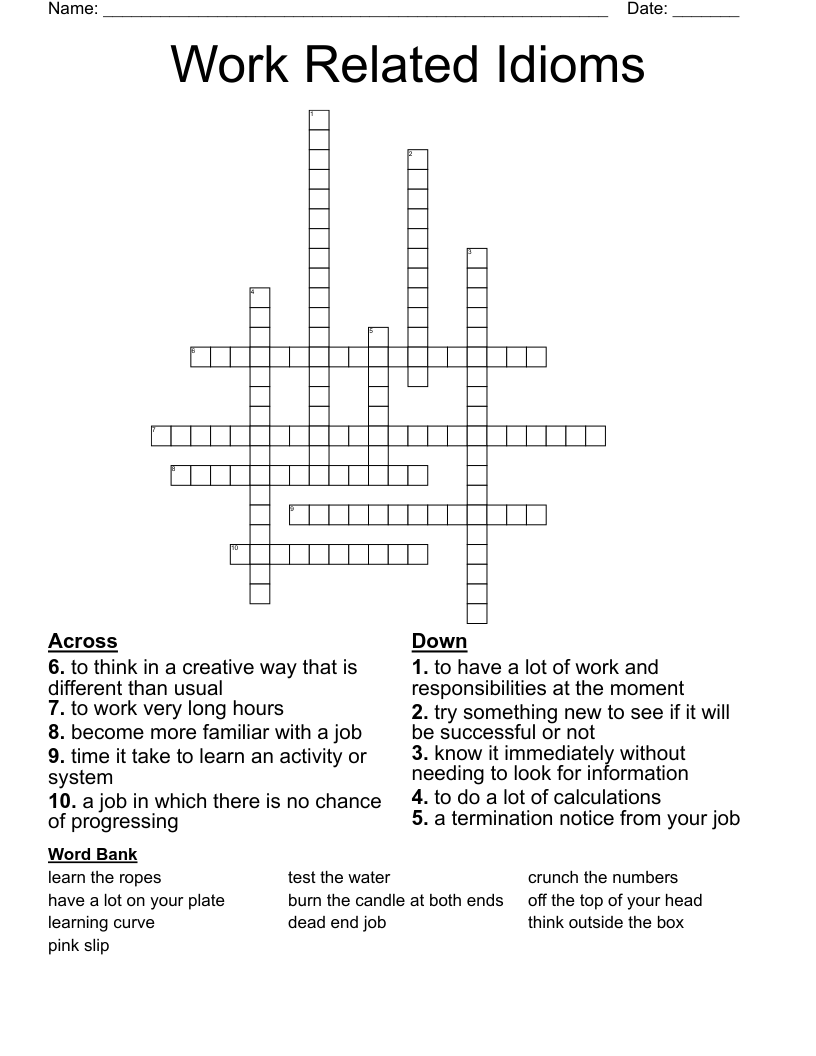 Work Related Idioms Crossword