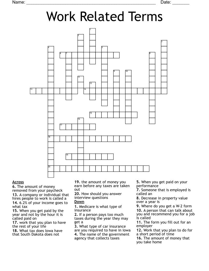 Work Related Terms Crossword