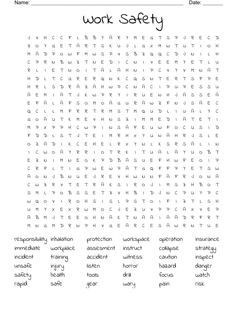 Work Safety Word Search