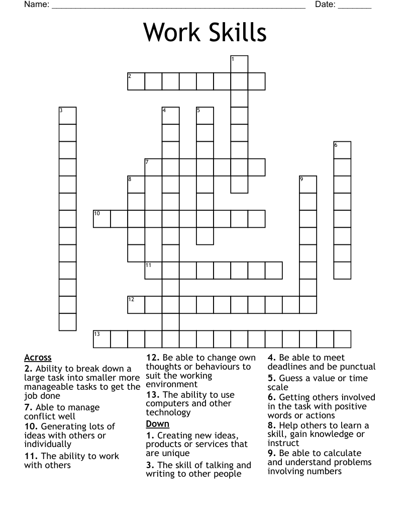 Work Skills  Crossword
