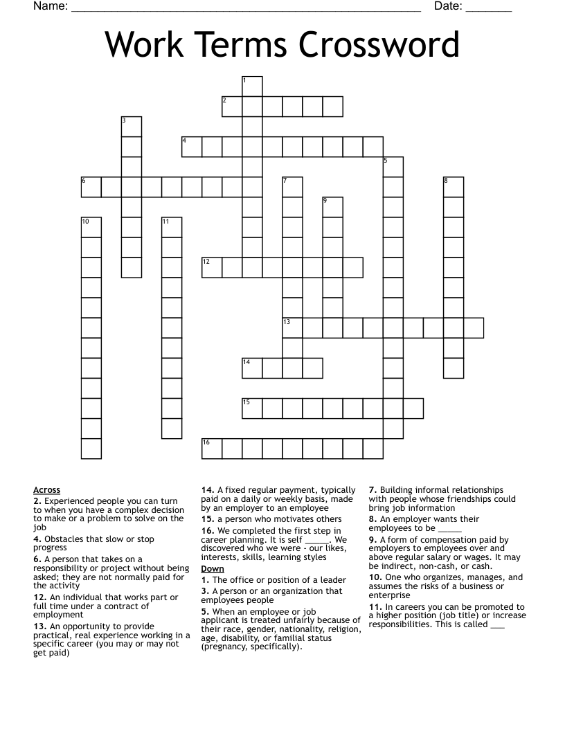 Work Terms Crossword