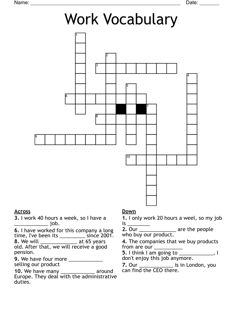 Work Vocabulary Crossword