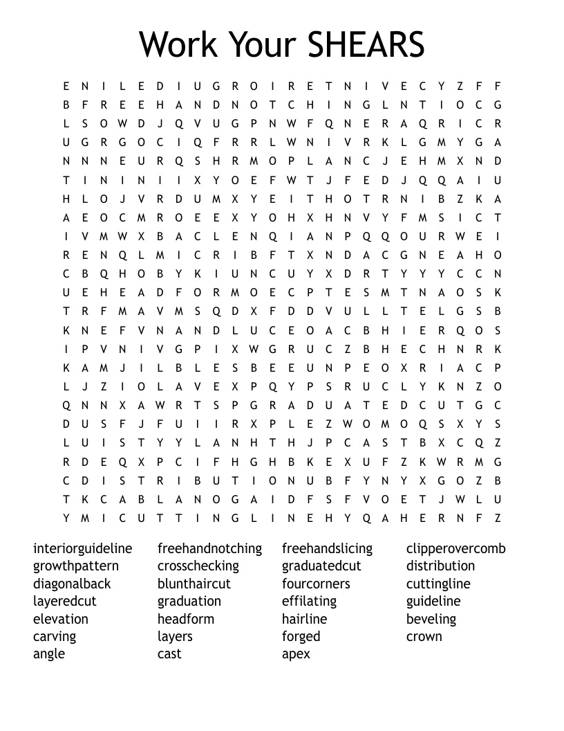 Work Your SHEARS Word Search