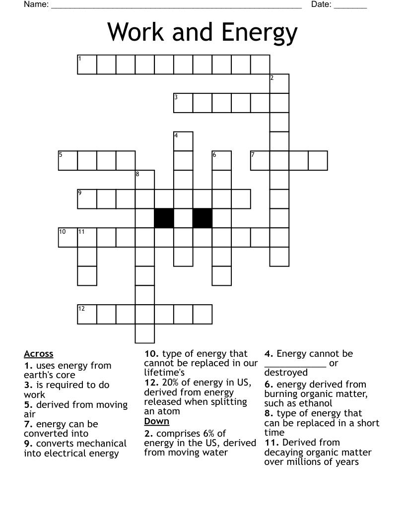 Work and Energy Crossword