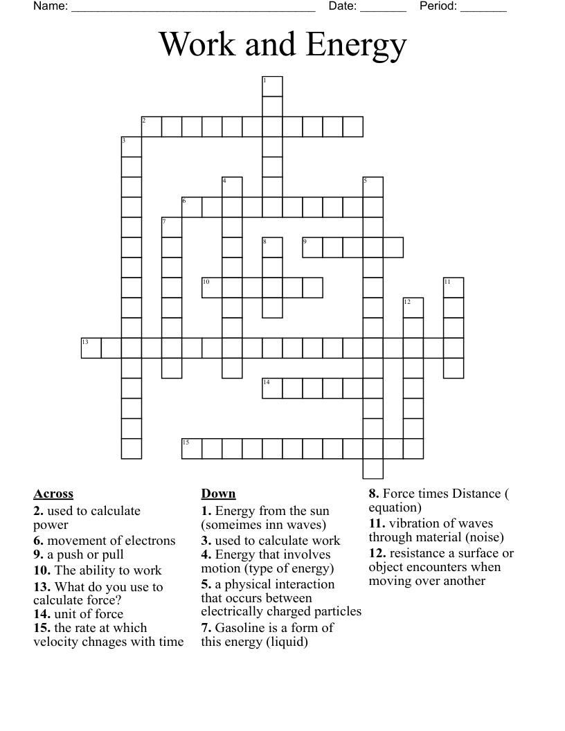 Work and Energy Crossword