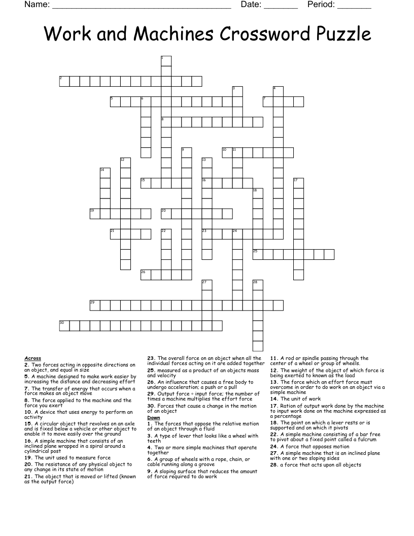 Work and Machines Crossword Puzzle