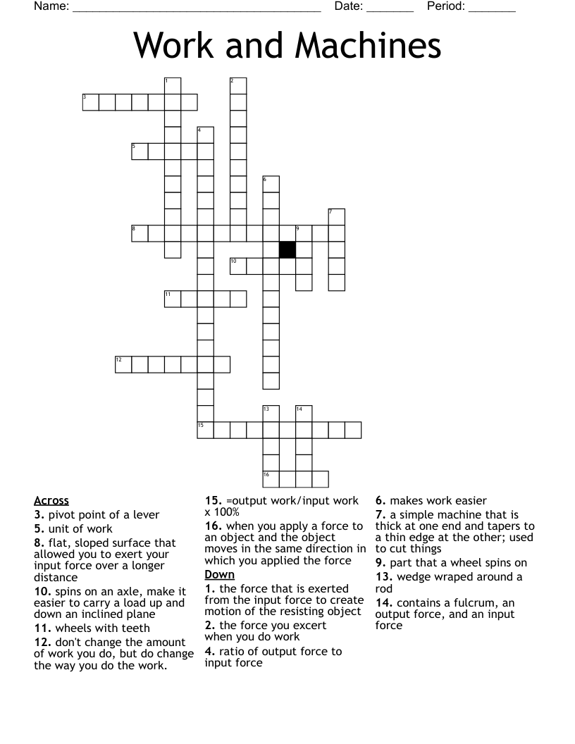 Work and Machines  Crossword