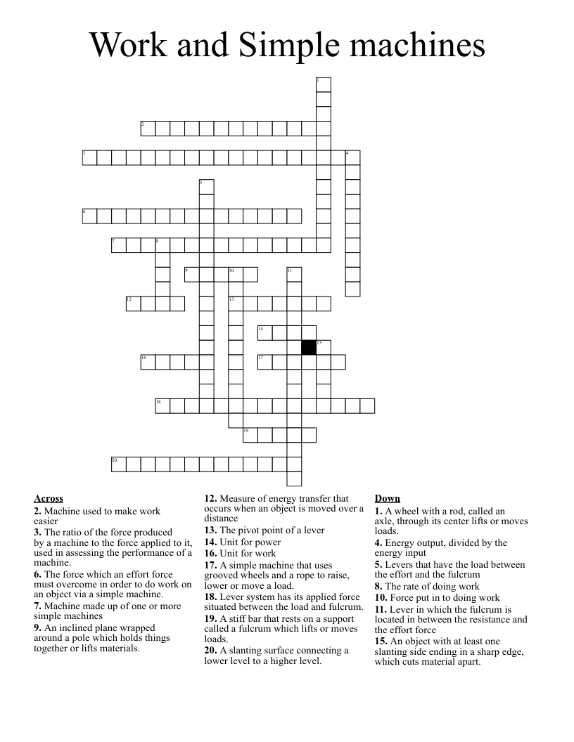Work and Simple machines Crossword