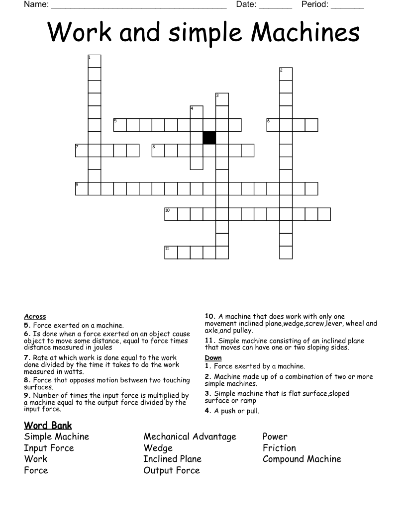 Work and simple Machines  Crossword
