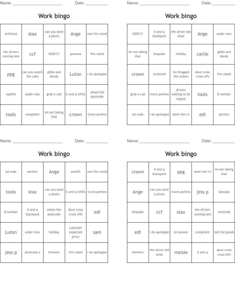 Work bingo