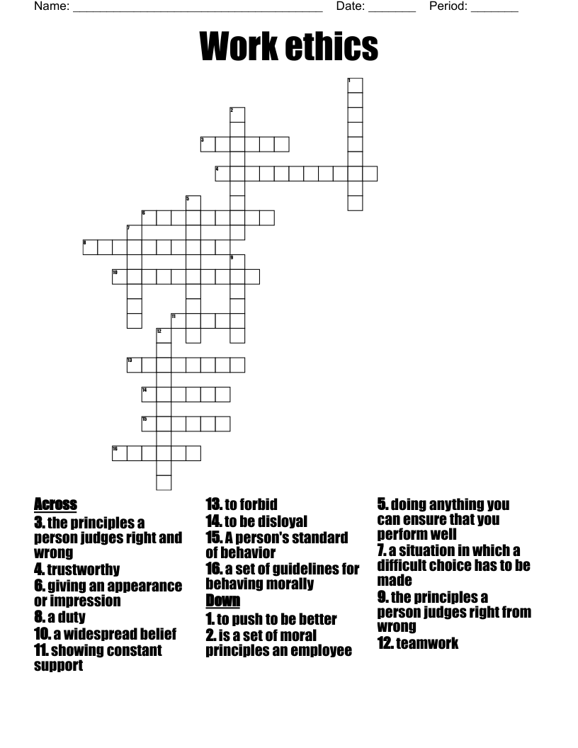 Work ethics Crossword