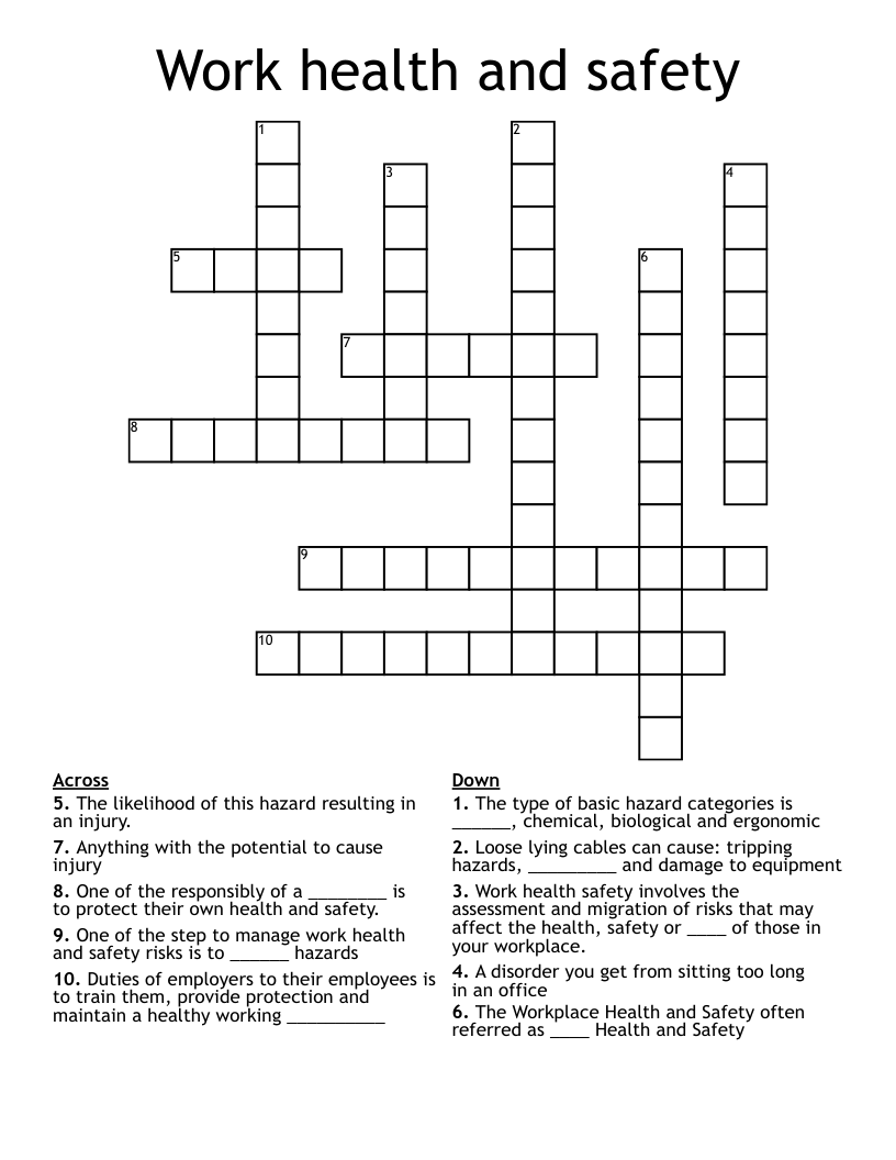 Work health and safety Crossword