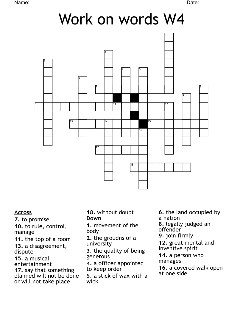 Work on words W4 Crossword