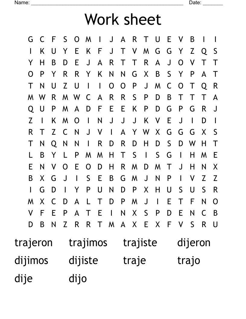 Work sheet Word Search