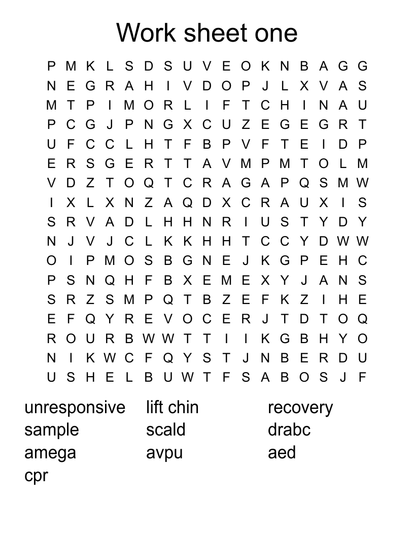 Work sheet one Word Search