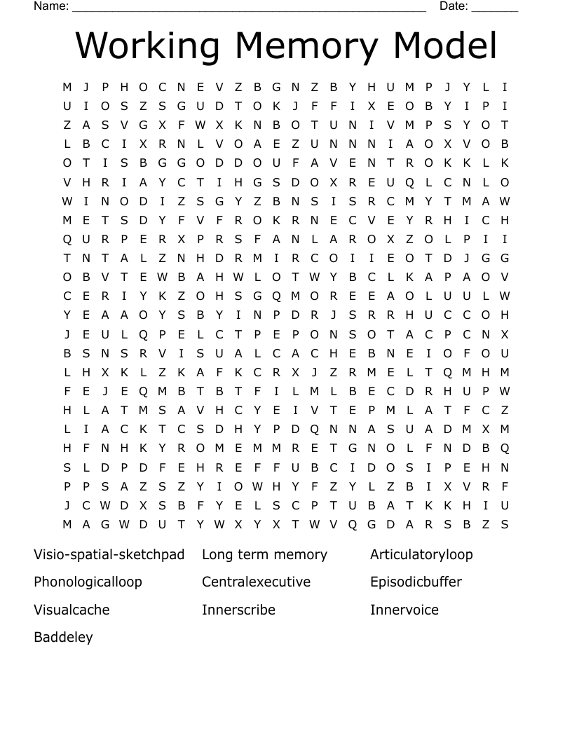 Working Memory Model Word Search