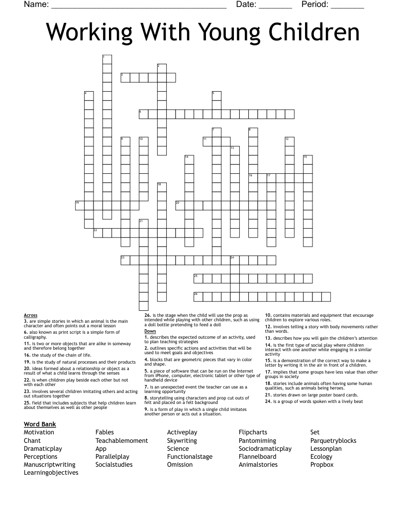 Working With Young Children  Crossword