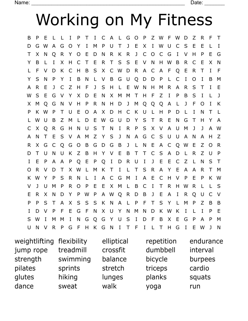 Working on My Fitness Word Search