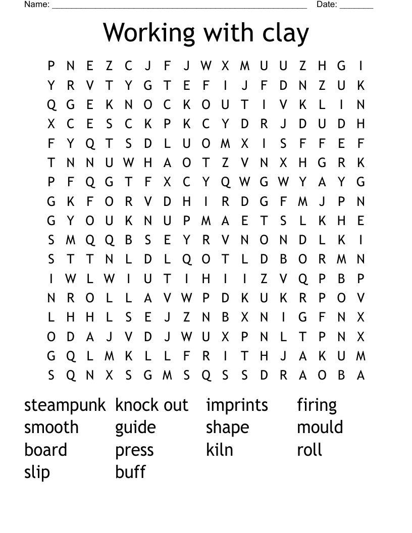 Working with clay Word Search