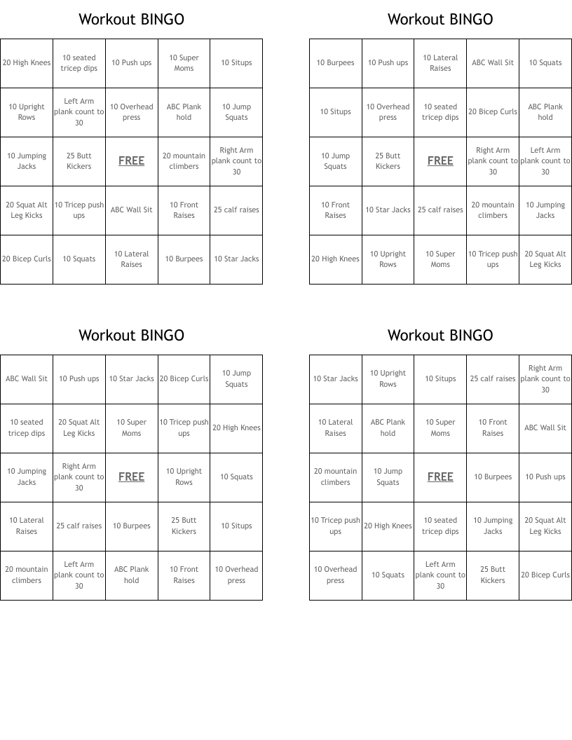 Workout BINGO