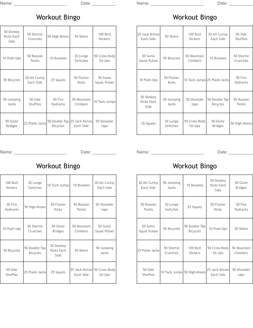 Workout Bingo