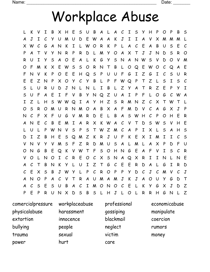 Workplace Abuse  Word Search