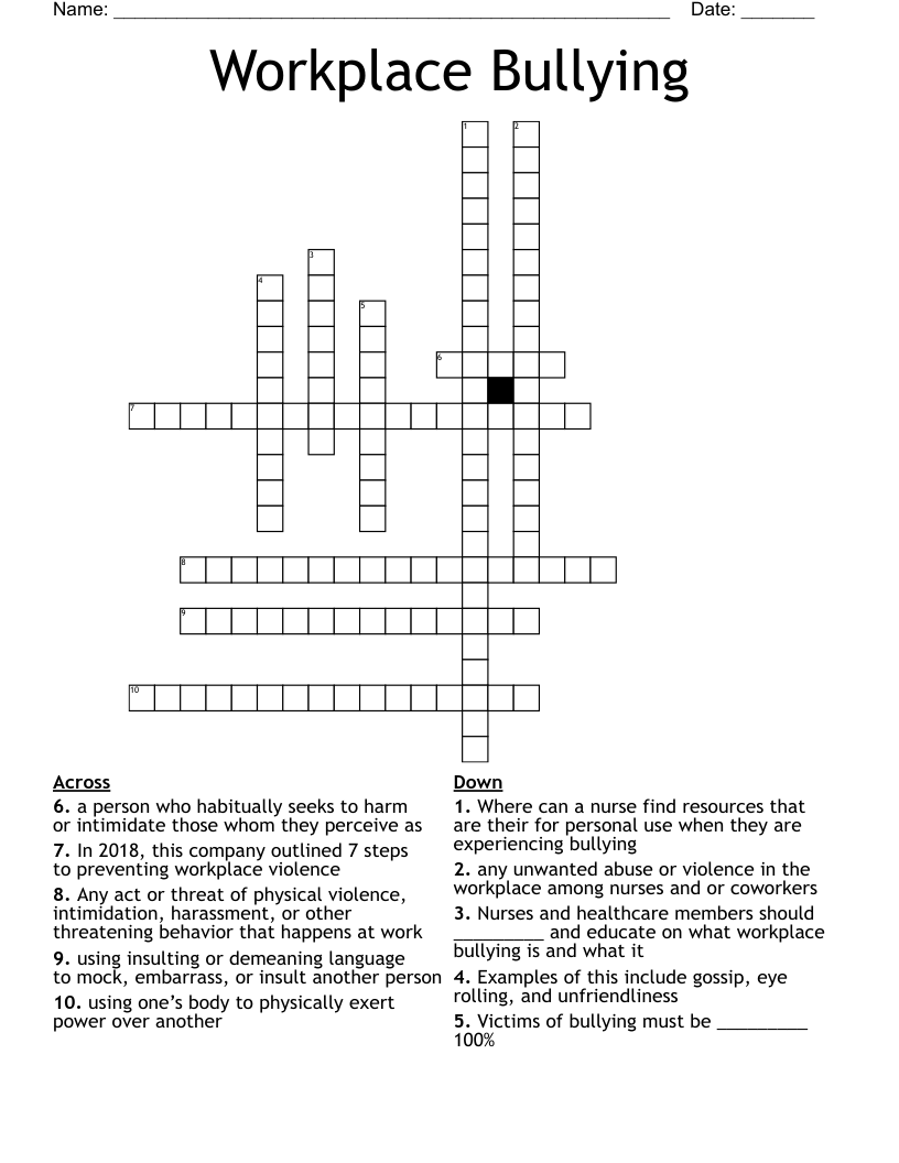 Workplace Bullying Crossword