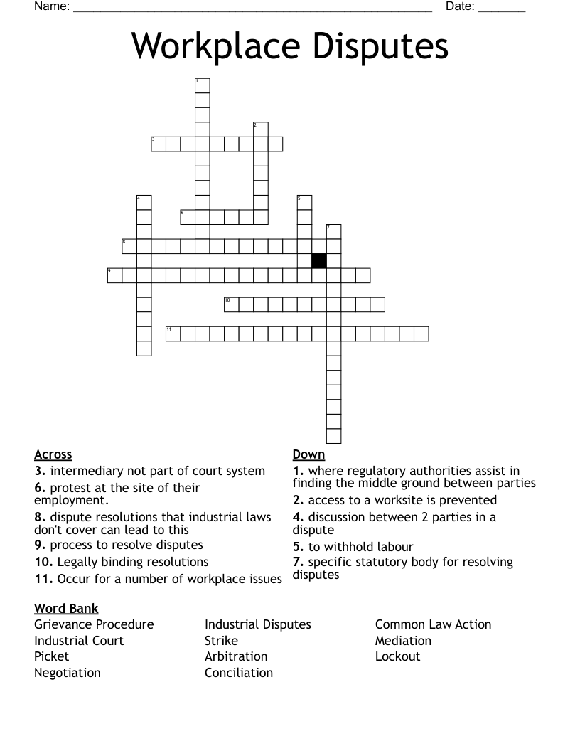Workplace Disputes Crossword